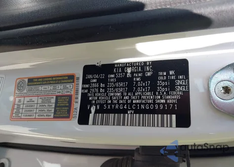 2022 Kia Sorento Lx из США, поврежденный, VIN 5XYRG4LC1NG099171